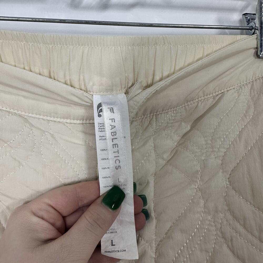 Fabletics Womens L Apres Ski Egret Nylon Quilted Tapered Ivory Jogger Pants - Picture 4 of 7